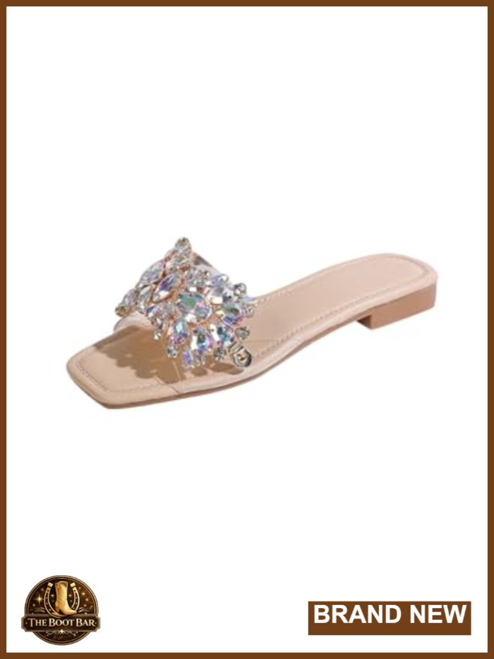 Rhinestone Clear Flat Sandals Square Toe Slide Sandals